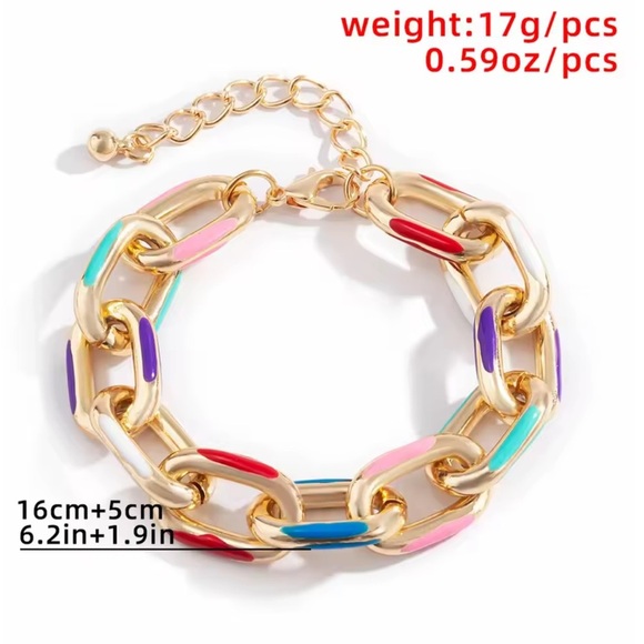Anthropologie adjustable waterproof Multicolor Gold Chain Bracelet - Picture 4 of 8